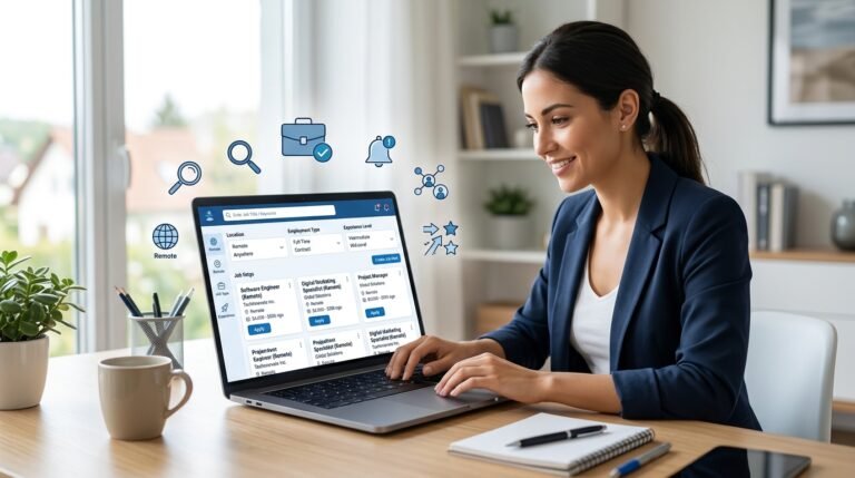 Professional using LinkedIn to find remote jobs and freelance work